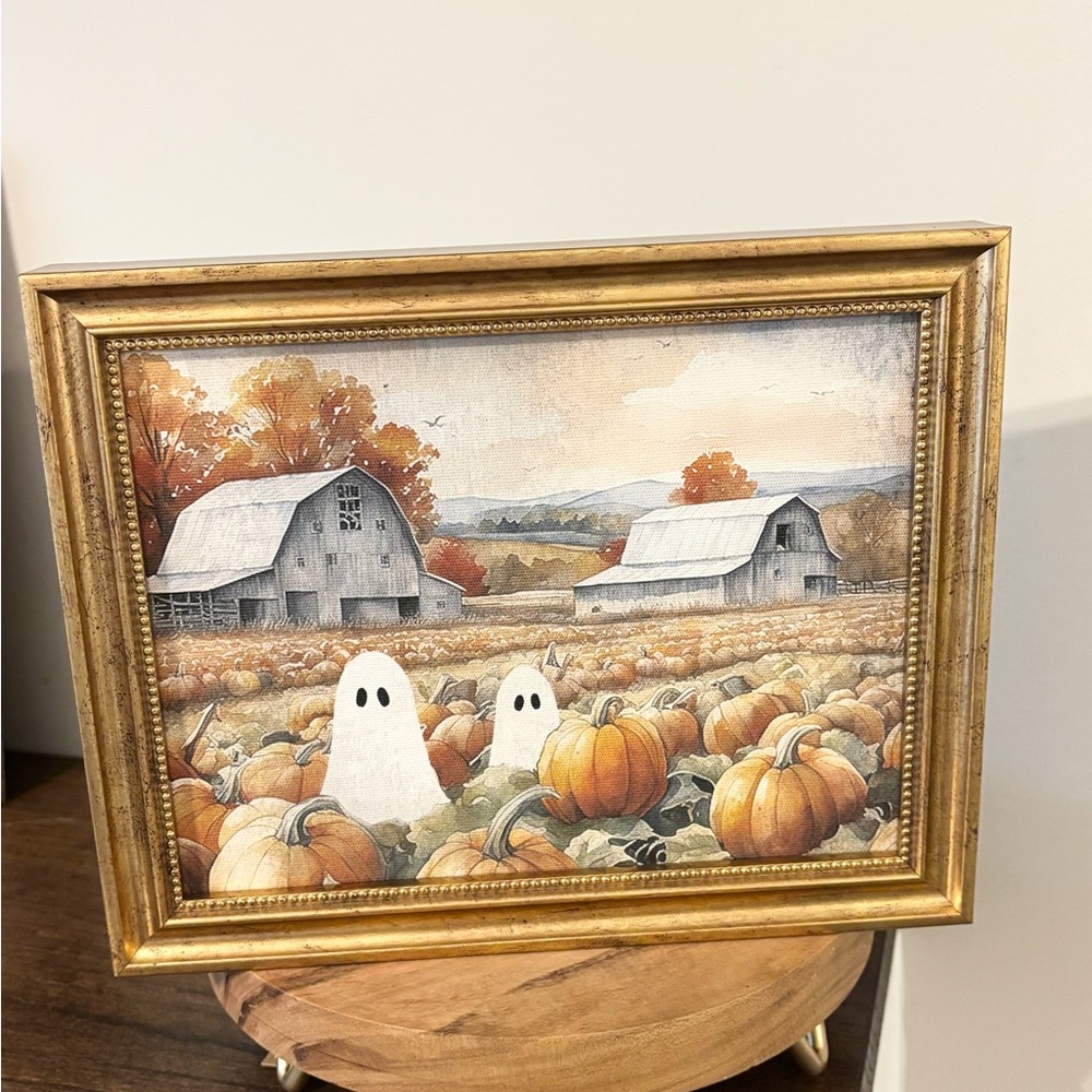 Halloween Ghosts And Pumpkin Patch Framed Hanging Wall Art Picture TikTok Viral